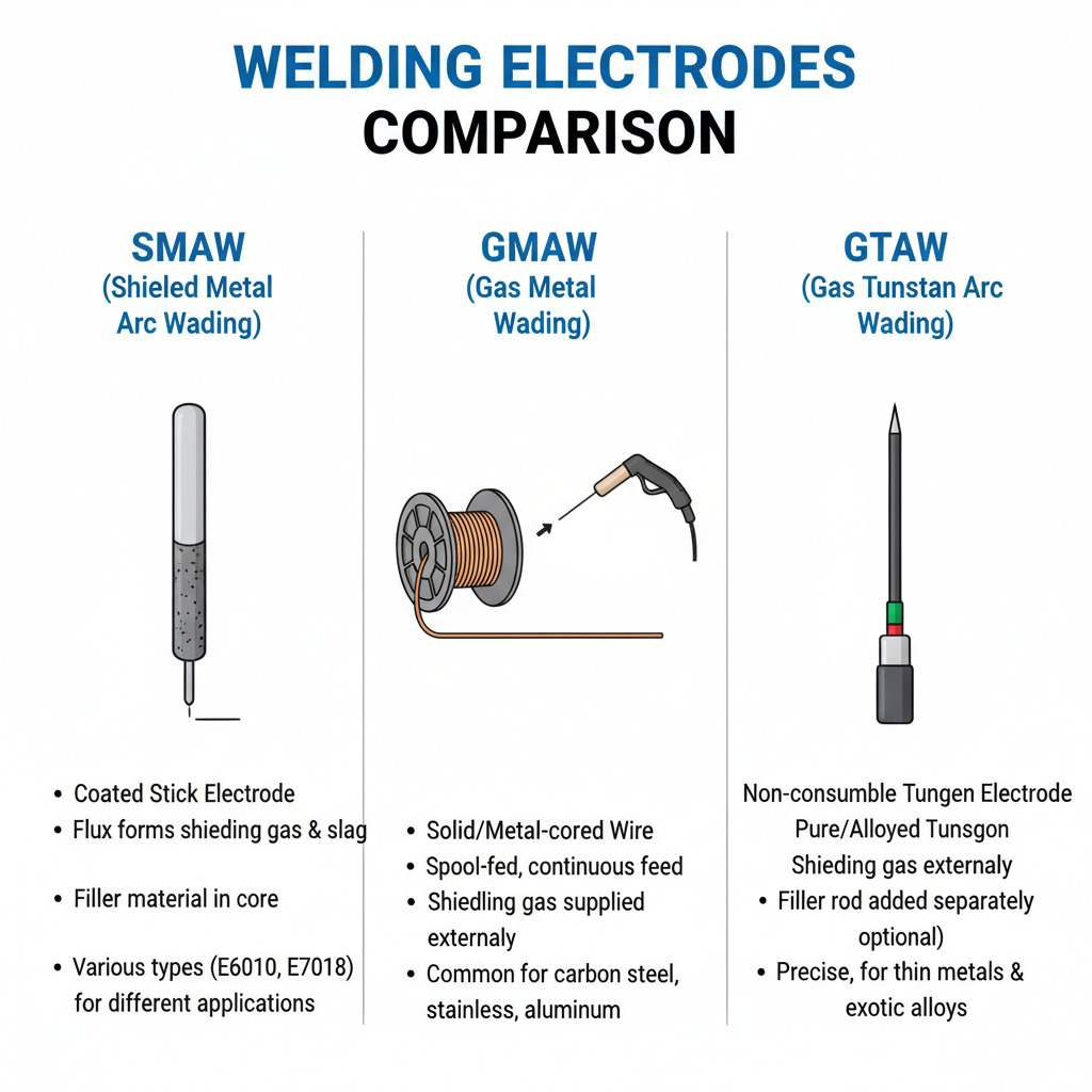 A diagram comparing the different types of welding electrodes