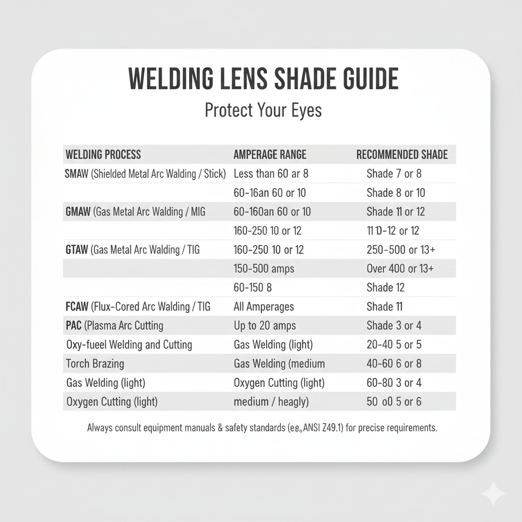 diagram of a welding shade chart