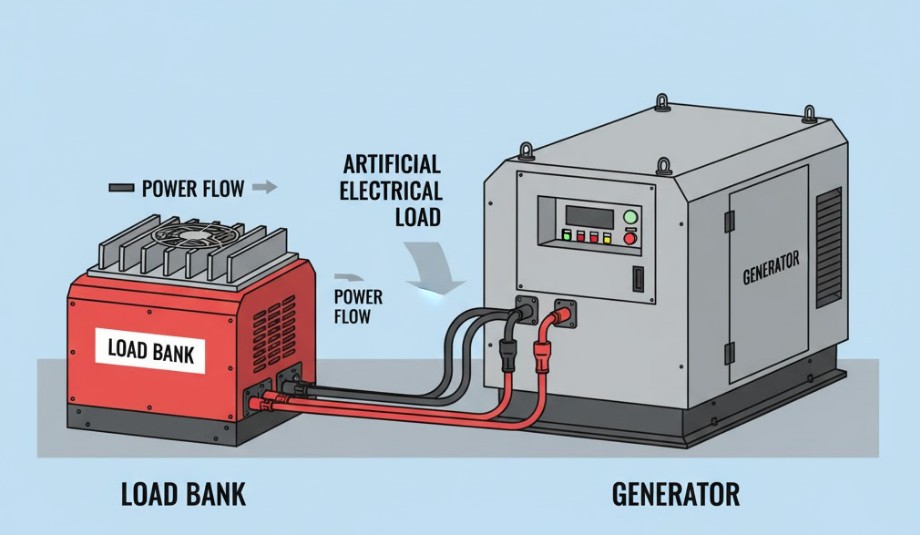 How To Perform A Load Test On Your Generator for Peak Performance 2 A diagram showing a portable load bank connected to a generator with thick cables