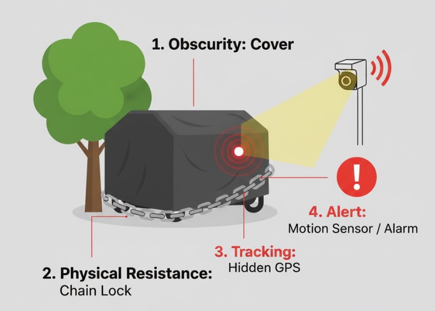 A simple clean graphic or diagram illustrating the layers of generator security