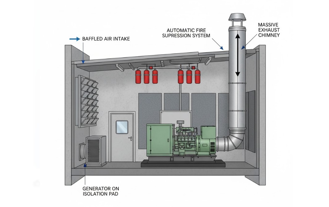 Optimal Generator Placement: Indoor Vs Outdoor 2 cross-section of a high-specification indoor generator room